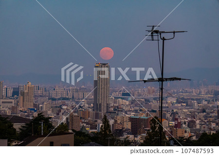 townscape and moon 107487593