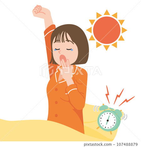 Waking up yawning young woman white background close up Waking up yawning young woman white background close up 107488879