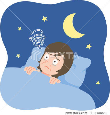 Middle-aged woman unable to sleep, close up 107488880