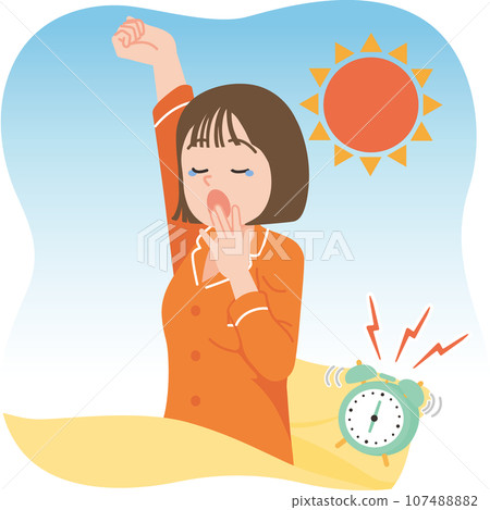 醒來打呵欠的年輕女子特寫 107488882