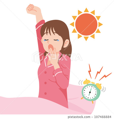 Waking up yawning young woman close up white background Waking up yawning young woman close up white background 107488884