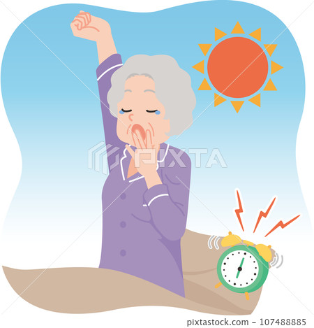 Waking up yawning elderly woman close up Waking up yawning elderly woman close up 107488885