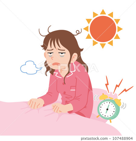 醒來疲憊的年輕女子特寫白色背景 107488904