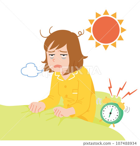 Waking up exhausted young woman, white background, close up Waking up exhausted young woman, white background, close up 107488934