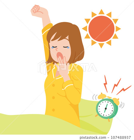 醒來打呵欠的年輕女子白色背景特寫 107488937