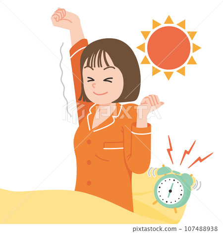 醒來精神煥發的年輕女子白色背景特寫 107488938