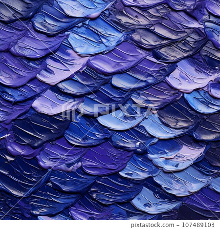Palette knife oil painting/abstract square background banner) Purple and navy blue fish scale style pattern. AI generated image 107489103