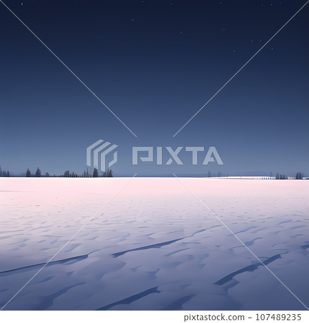 Illustration depicting a snowy landscape and a dark sky at night Illustration depicting a snowy landscape and a dark sky at night 107489235