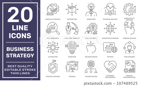 Business Strategy and Business Intelligence Line Icons. Editable Stroke. EPS 10 Business Strategy and Business Intelligence Line Icons. Editable Stroke. EPS 10 107489525