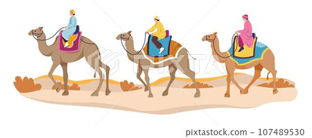 Ecotour in Egypt, riding on camel in desert vector 107489530