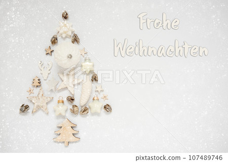 Christmas Tree Out Of Christmas Decoration With Label With Text Frohe Weihnachten Christmas Tree Out Of Christmas Decoration With Label With Text Frohe Weihnachten 107489746