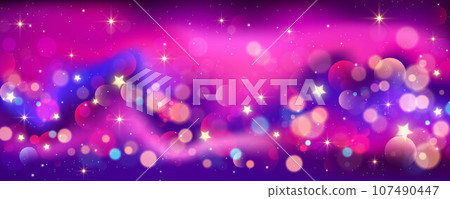 Rainbow unicorn background. Pastel glitter pink fantasy galaxy. Magic mermaid sky with bokeh. Holographic kawaii abstract space with stars and sparkles. Vector Rainbow unicorn background. Pastel glitter pink fantasy galaxy. Magic mermaid sky with bokeh. Holographic kawaii abstract space with stars and sparkles. Vector 107490447