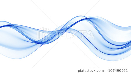 Wavy abstract flow of blue transparent lines on a white background. Wavy abstract flow of blue transparent lines on a white background. 107490931
