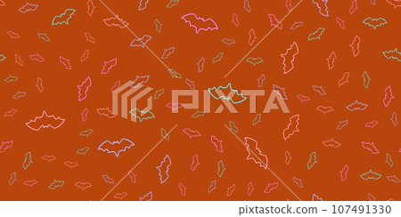 seamless pattern Halloween glowing desktop icon, neon sticker, neon bat figure, glowing figure, neon geometrical figures  107491330