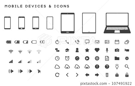 Simple mobile devices and vector icon set Simple mobile devices and vector icon set 107491922