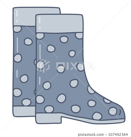 Pair of waterproof rain boots with polka dot pattern, doodle style vector 107492364