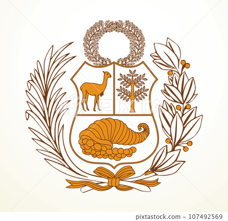 Coat of arms from the flag of Peru. Vector drawing icon Coat of arms from the flag of Peru. Vector drawing icon 107492569