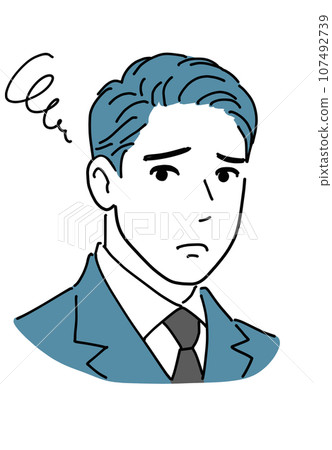 Male office worker with cool hairstyle worries Male office worker with cool hairstyle worries 107492739
