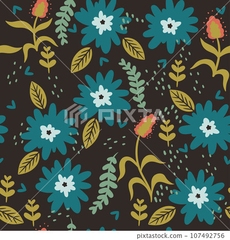 Seamless pattern with flowers and leaves.... - Stock Illustration ...