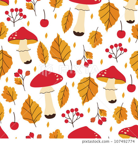 Autumn seamless pattern with fly agaric,... - Stock Illustration ...