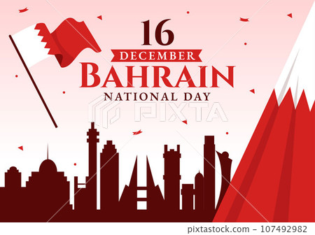 Bahrain National Day or Independence Vector Illustration on 16th of December With Wavy Flag in Flat Patriotic Holiday Cartoon Background Design Bahrain National Day or Independence Vector Illustration on 16th of December With Wavy Flag in Flat Patriotic Holiday Cartoon Background Design 107492982