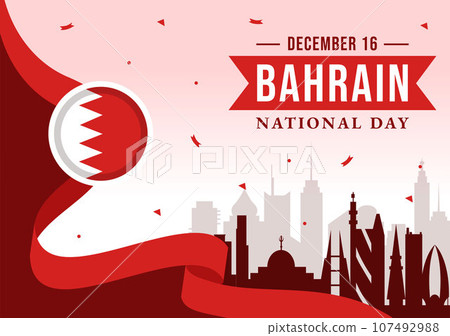 Bahrain National Day or Independence Vector Illustration on 16th of December With Wavy Flag in Flat Patriotic Holiday Cartoon Background Design Bahrain National Day or Independence Vector Illustration on 16th of December With Wavy Flag in Flat Patriotic Holiday Cartoon Background Design 107492988