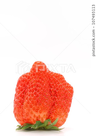 1 large strawberry, red cheeks, bright red, bright background 107493113