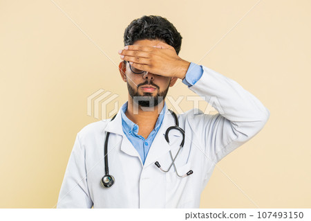 Afraid shocked doctor man closing eyes, confused shy scared reject to watch, phobia, shame, stress Afraid shocked doctor man closing eyes, confused shy scared reject to watch, phobia, shame, stress 107493150