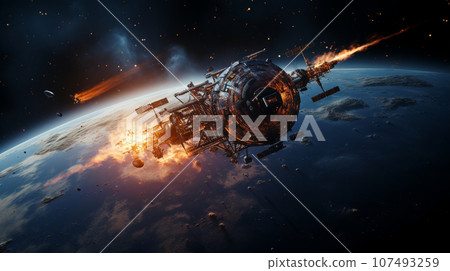 Small celestial body (debris) collision accident with artificial satellite Small celestial body (debris) collision accident with artificial satellite 107493259