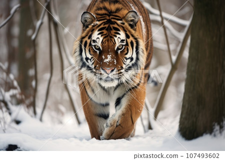 Siberian tiger in a snowy landscape Siberian tiger in a snowy landscape 107493602