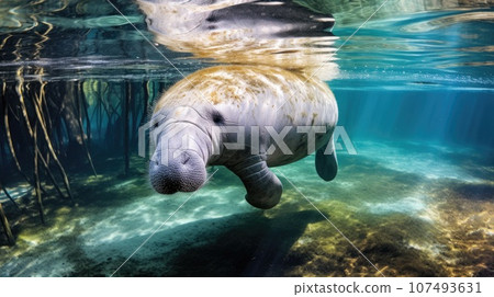 Florida manatee in clear water 107493631
