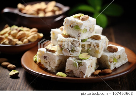 Eastern sweets turkish delight, lokum with nuts 107493668