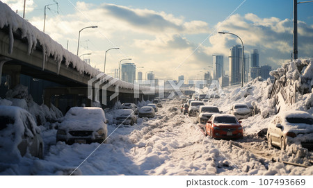 大城市因大雪而交通擁擠 107493669