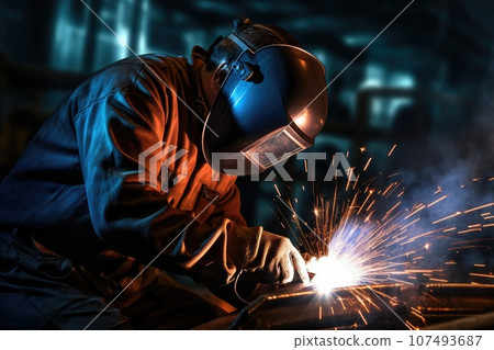 Industrial Metal Welding. Masked worker. 107493687