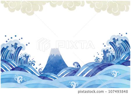 日式藍色波浪水彩框 日式藍色波浪水彩框 107493848