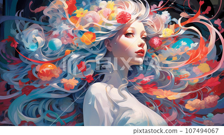 手绘动漫唯美的魔幻世界中的少女插画 107494067