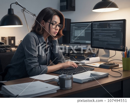 Tired female freelancer working 107494551