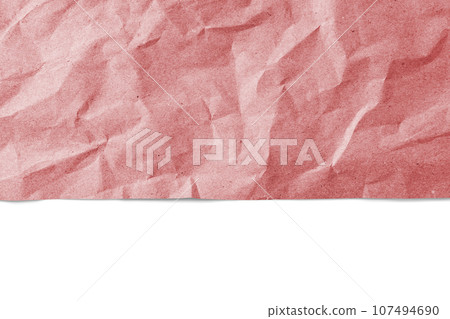Recycled crumpled red paper texture with edge, border isolated on white background 107494690