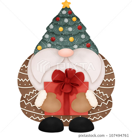 Watercolor Christmas Gnome. Watercolor Christmas Illustration. Cute Gnome. 107494761
