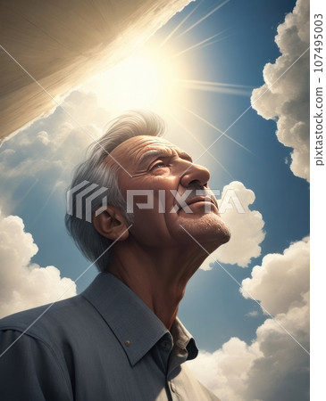 Old man looking up in the sky Old man looking up in the sky 107495003