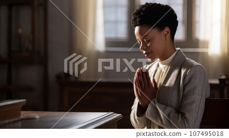 Black woman praying or meditating 107495018