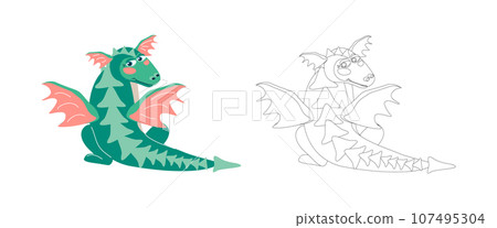 Coloring book winged dragon Coloring book winged dragon 107495304