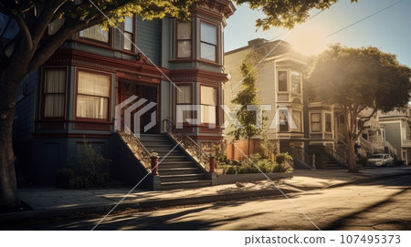 An old house sitting on side of the street An old house sitting on side of the street 107495373