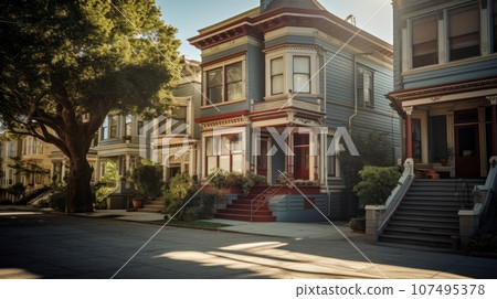 An old house sitting on side of the street 107495378