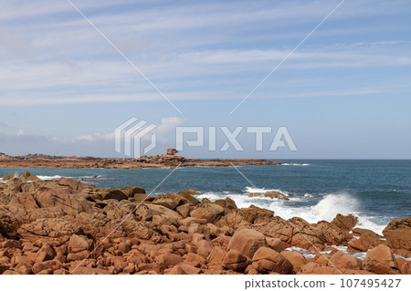 Pink Granite Coast on the island of Renote in Brittany Pink Granite Coast on the island of Renote in Brittany 107495427