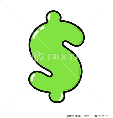Dollar sign character. Vector hand drawn cartoon kawaii character illustration icon. Isolated on white background. Dollar character concept 107495460