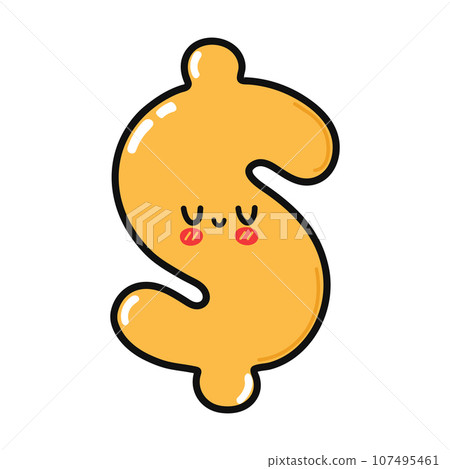 Dollar sign character. Vector hand drawn cartoon kawaii character illustration icon. Isolated on white background. Dollar character concept Dollar sign character. Vector hand drawn cartoon kawaii character illustration icon. Isolated on white background. Dollar character concept 107495461