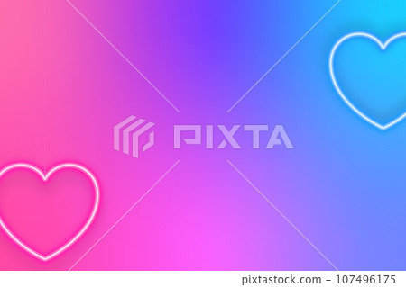 Hanging neon led lamps in the shape of hearts. Valentines Day colorful background. Hanging neon led lamps in the shape of hearts. Valentines Day colorful background. 107496175