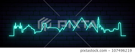 Blue neon skyline of Giza.  107496219