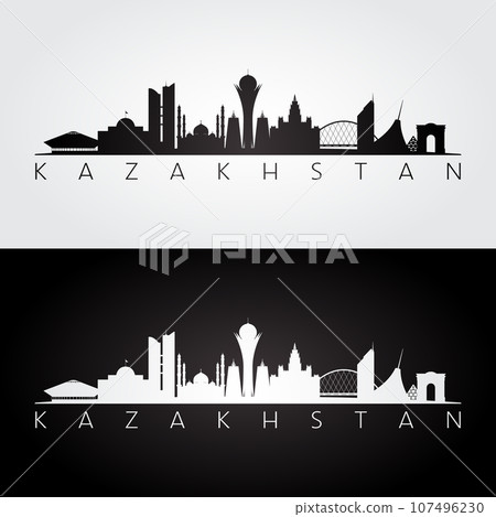Kazakhstan skyline and landmarks silhouette 107496230